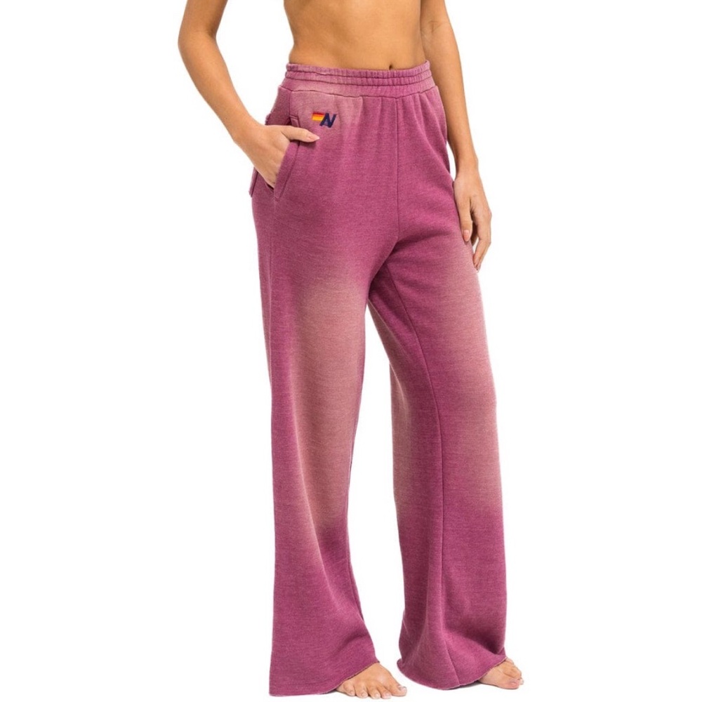 Aviator Nation NWT ESSENTIAL WIDE LEG POCKET SWEATPANTS - FADED BERRY, Medium